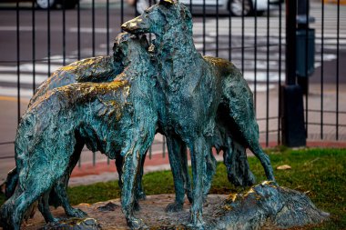 Parktaki bir köpeğin bronz heykeli 