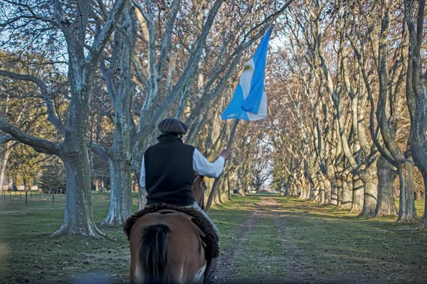 Buenos Aires Argentina April 2022 Man Paard Met Vlag — Stockfoto
