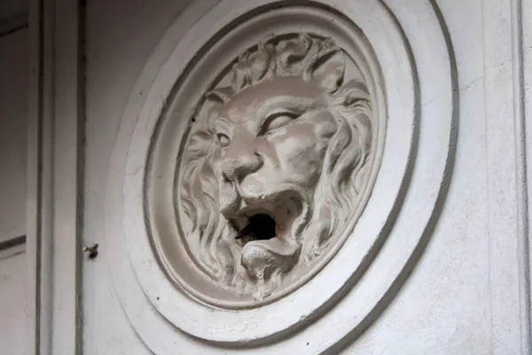 Lion head on a wall in a building