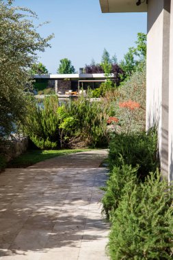 Bir sürü ağaç ve bitkinin olduğu güzel bir park manzarası.
