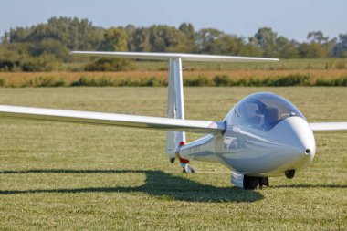 Beyaz uçak ve yeşil çimenler doğa arka planında