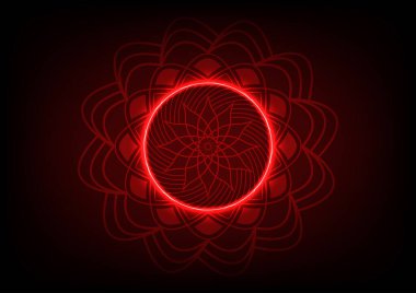 Soyut sanat. Çiçek deseni. Işık çizgisi geometrisi. Kızıl Mandala Arkaplanı. vektör tasarımı illüstrasyonu.