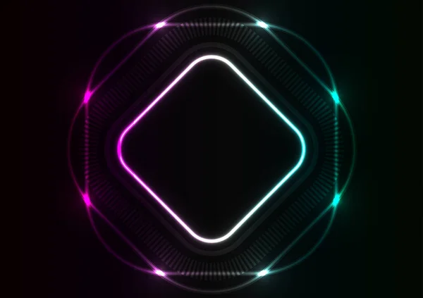 Cyber Teknik Neon Kvadrat Modern Framtida Mörk Bakgrund Abstrakt Vektor — Stock vektor