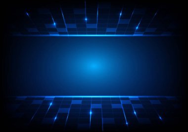 Teknoloji dijital ışık darl mavi bağlantı kare çizgi arkaplan. Soyut vektör illüstrasyonu.