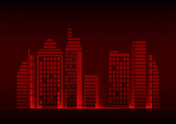 Красный Город Неоновой Легкой Конструкции Футуристический Город Технологии Векторного Фона — стоковый вектор