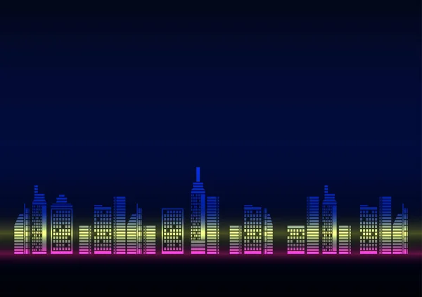 Siber Şehir Geçmişi Retro Siber Gece Şehri Neon Işıklı Şehir — Stok Vektör