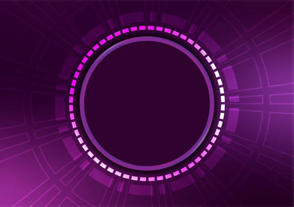 概要紫色のネオンライト ラインレンズサークルデジタル技術の背景 ベクターイラスト — ストックベクタ