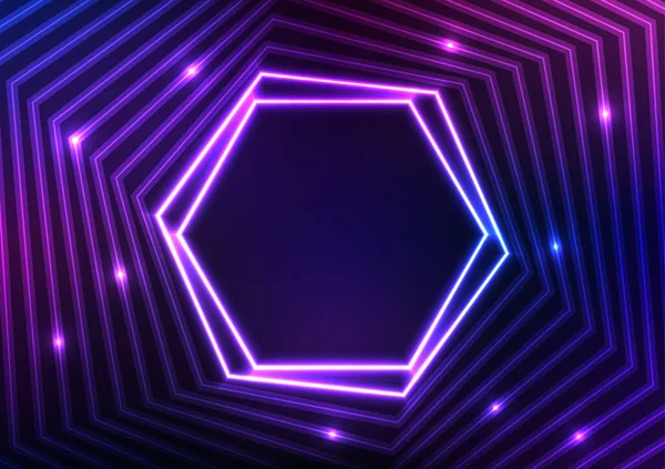 Hexagon Technologie Digitales Muster Neon Licht Hüllen Dunklen Hintergrund Ein — Stockvektor