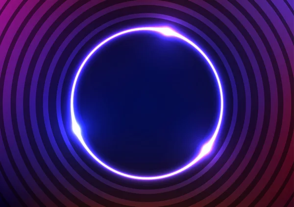 Circle Neon Luce Linea Modello Digitale Tecnologia Blu Scuro Sfondo — Vettoriale Stock