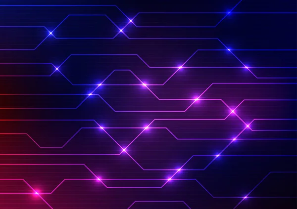 Neon Işık Hattı Teknolojisini Birbirine Bağlayan Dijital Bağlantı Vektör Illüstrasyonu — Stok Vektör