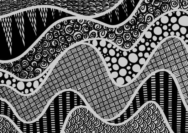 Zentangle Absztrakt Fekete Geometriai Kör Négyzet Örvény Görbe Hullámok Háromszög — Stock Vector
