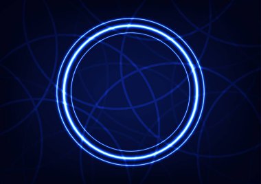 Mavi daire dijital teknoloji modern tasarım merkezi neon ışık çizgisi arka planı. vektör illüstrasyonu.