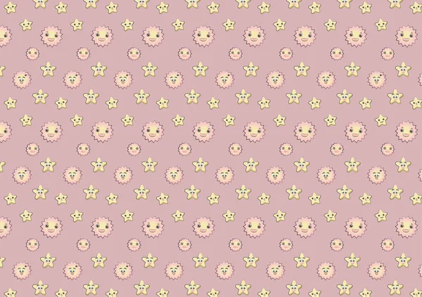 Çizgi film hava durumu emoji sembolü güneşli yıldız gülüşü sevimli dekorasyon arka planı. vektör illüstrasyonu.