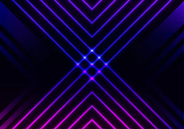 Technology Square Triangle Digital Neon Light Line Laser Purple Dark — Stock Vector