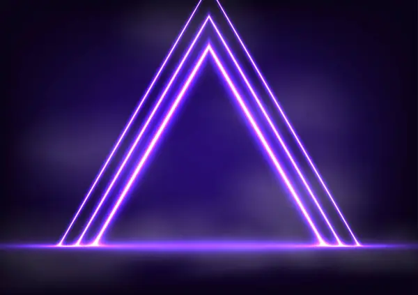 Цифрова Технологія Неонового Центрального Трикутника Світла Лінія Темно Фіолетового Фону — стоковий вектор