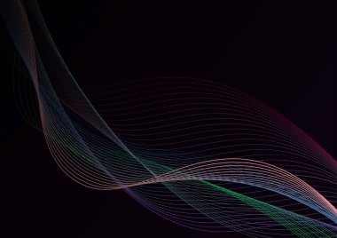 Soyut mor çizgi dalga yeşil desen koyu arkaplan. vektör illüstrasyonu.