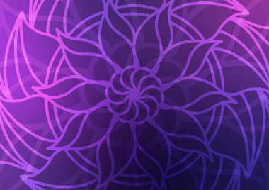 Çiçek mandala tasarım çizgisi mor sanat arka planı. vektör illüstrasyonu.