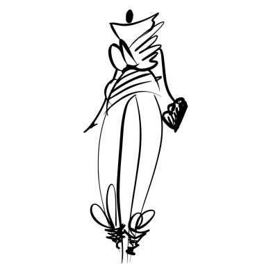 Black and White Fashion Illustration. Fashion Women. Fashion Model. Minimalistic illustration.