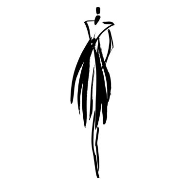 El Çizimi Moda Tasarımcısı İllüstrasyonu. Moda Modeli İllüstrasyonu, Şık Çizim. El çizimi kıyafet görünüşü. Yerleştirme Yazdırma. Kadın modası. Asgari Baskı. Poster baskısı. Beyaz arka planda kadınsı çizimler. Moda Simgesi. Contour sembolü