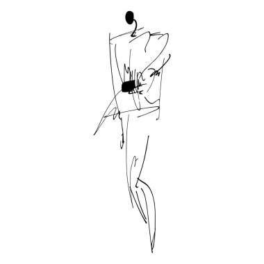 El Çizimi Moda Tasarımcısı İllüstrasyonu. Moda Modeli İllüstrasyonu, Şık Çizim. El çizimi kıyafet görünüşü. Yerleştirme Yazdırma. Kadın modası. Asgari Baskı. Poster baskısı. Beyaz arka planda kadınsı çizimler. Moda Simgesi. Contour sembolü