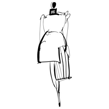 El Çizimi Moda Tasarımcısı İllüstrasyonu. Moda Modeli İllüstrasyonu, Şık Çizim. El çizimi kıyafet görünüşü. Yerleştirme Yazdırma. Kadın modası. Asgari Baskı. Poster baskısı. Beyaz arka planda kadınsı çizimler. Moda Simgesi. Contour sembolü