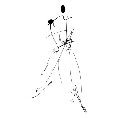 El Çizimi Moda Tasarımcısı İllüstrasyonu. Moda Modeli İllüstrasyonu, Şık Çizim. El çizimi kıyafet görünüşü. Yerleştirme Yazdırma. Kadın modası. Asgari Baskı. Poster baskısı. Beyaz arka planda kadınsı çizimler. Moda Simgesi. Contour sembolü