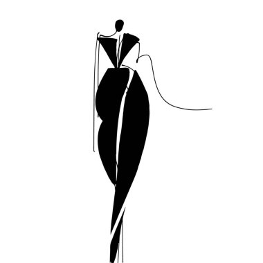 El Çizimi Moda Tasarımcısı İllüstrasyonu. Moda Modeli İllüstrasyonu, Şık Çizim. El çizimi kıyafet görünüşü. Yerleştirme Yazdırma. Kadın modası. Asgari Baskı. Poster baskısı. Beyaz arka planda kadınsı çizimler. Moda Simgesi. Contour sembolü