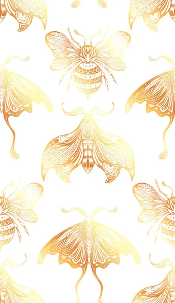 반사기없는우아 무늬와 그리고 야행성 나비를 그리는 것이죠 장식용 호박벌로 이루어진 — 스톡 벡터