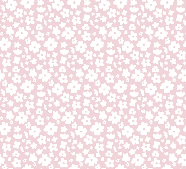 病媒柔顺无缝的排卵模式 浪漫的质感 粉红的背景上有小小的白色花朵 织物和墙纸的简约花房背景 — 图库矢量图片