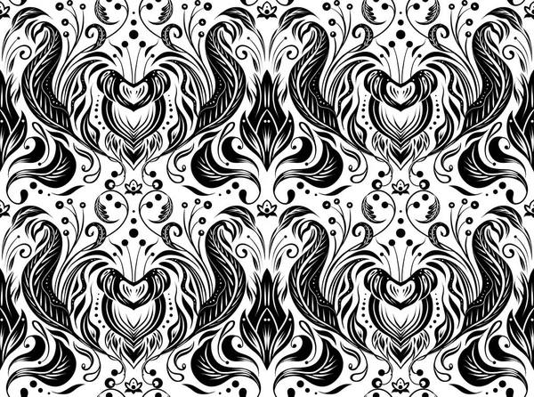 Vector Monochrome Seamless Pattern Silhouetted Victorian Ornament 빈티지 트레이 마스크 — 스톡 벡터