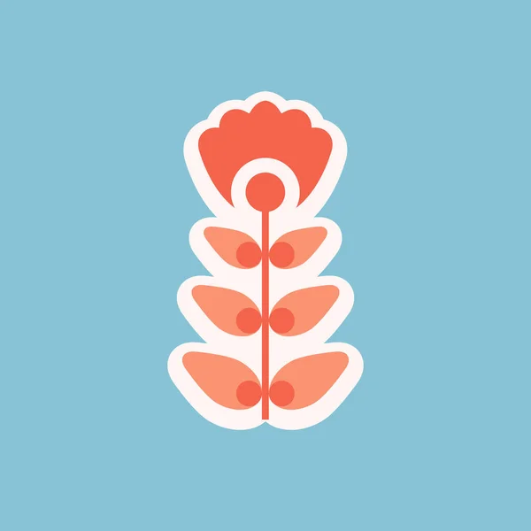 Ilustración Vectorial Con Una Flor Geométrica Simple Coral Sobre Tallo — Archivo Imágenes Vectoriales