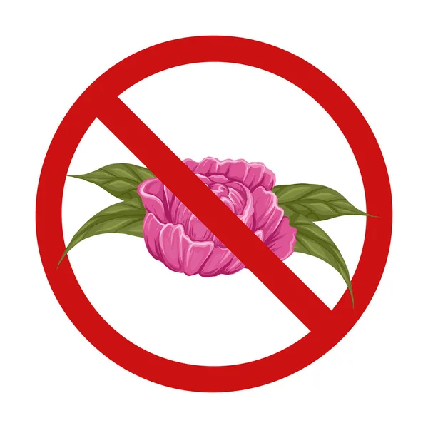 Vector Prohibition Sign Pink Lush Flowers Peonies Leaves Prohibition Sign — Stock vektor