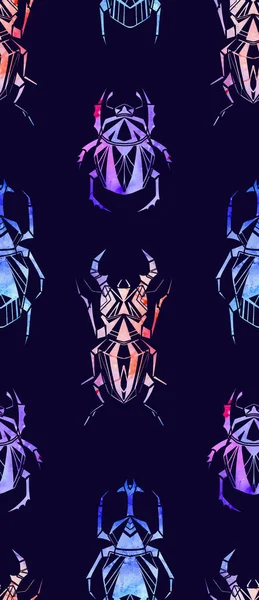 Vector Seamless Neon Pattern Watercolor Beetles Bedbugs Purple Background Entomology — Vector de stock
