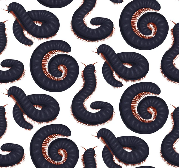 Vector Seamless Pattern Scary Centipedes White Background Texture Cartoon Julida — Vettoriale Stock