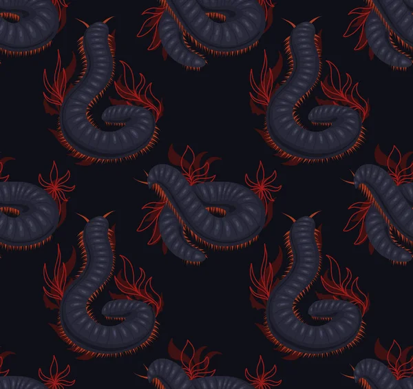 ปแบบท รอยต Centipedes ากล บใบไม และใบไม บนพ นหล เทาเข วของเวกเตอร — ภาพเวกเตอร์สต็อก