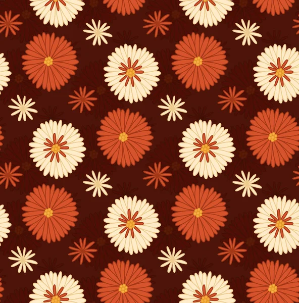 Seamless Retro Pattern Groovy Flowers Dark Background Vector Hippie Texture — Vector de stock