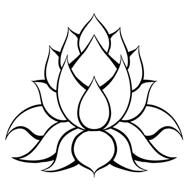 Vector Hand Drawn Contour Illustration Lotus Sacred Monochrome Outline Water — Stok Vektör