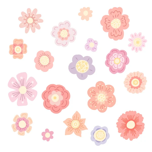 Vector Set Delicate Hand Drawn Flowers Isolated Background Collection Tender — Stock Vector