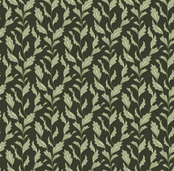 Vector Seamless Texture Contour Sagebrush Branches Dark Green Background Botanical — Stock Vector