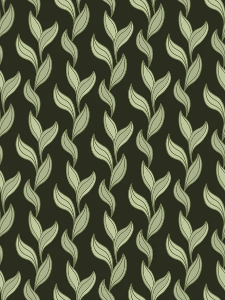 Vector Pattern Vertical Stripes Made Contour Foliage Dark Green Background — Διανυσματικό Αρχείο