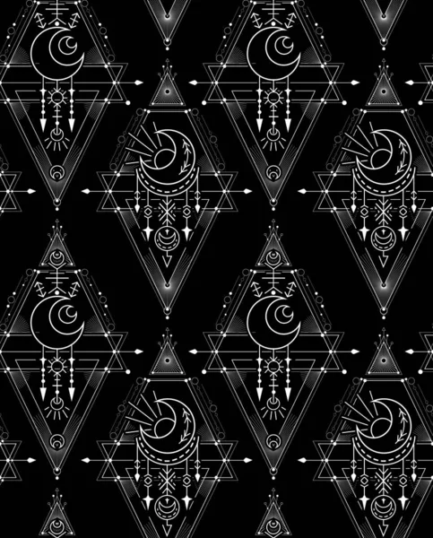 Vector Contour Mystical Geometric Pattern Magic Texture Occult Symbols Stars — Stock Vector