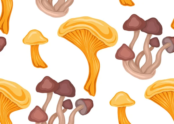 Padrão Sem Costura Com Cogumelos Desenhos Animados Fundo Branco Desenho — Vetor de Stock