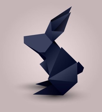Çokgen siyah tavşanlı kart. Origami tavşanı. Kağıt katlanmış hayvan. Yeni yılın Çinlilerinin sembolü. Tebrik kartları, pankartlar ve tasarımınız için vektör ögesi.