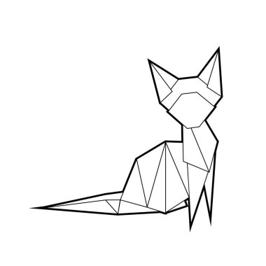 Origami kedisinin vektör hatları. Yeni yılın Çinlilerinin sembolü. Arka plandan izole edilmiş çokgen kedicik. Çizgi sanatı katlanmış kağıdın bir parçası. Tebrik kartı, afiş ve tasarımınız için bir unsur