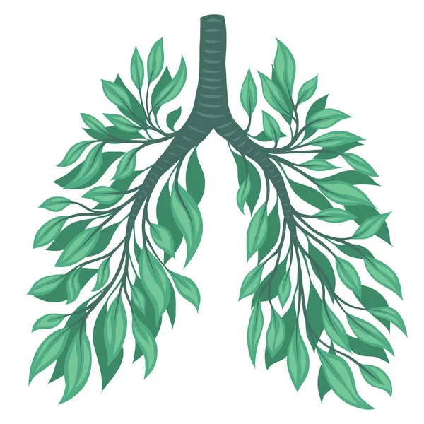 Pulmones Humanos Hojas Ramas Aire Natural Limpio Salvar Tierra Medio — Vector de stock