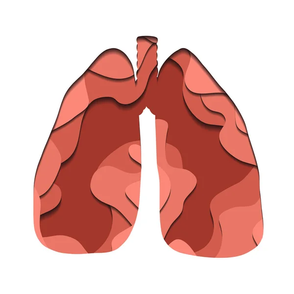 Vektorový Papír Řezaný Ilustrací Růžové Siluety Lidských Plic Medicína Klip — Stockový vektor