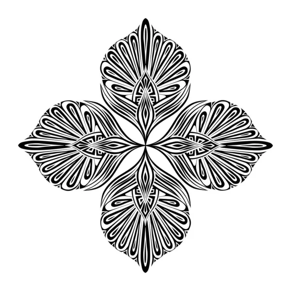 Vetor Monocromático Vintage Mandala Ilustração Clipe Arte Tracery Flor Preta — Vetor de Stock