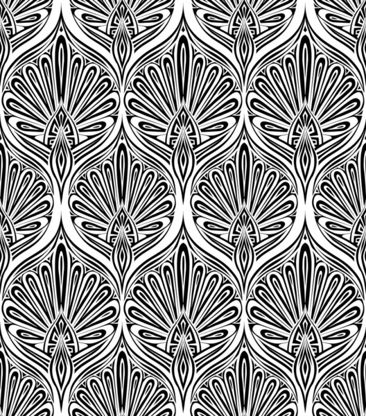 Vector Monochrome Vintage Pattern Black Silhouette Tracery Damask Ornament Net — Stock Vector