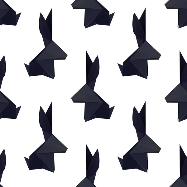 Beyaz Arka Planda Origami Siyah Tavşan Desenleri Var Çokgen Tavşanlı — Stok Vektör