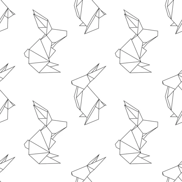 Motif Vectoriel Sans Couture Avec Lapins Origami Contour Sur Fond — Image vectorielle